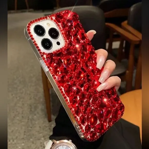 Luxury Red Crystal iPhone 16 Pro Max Case - Picture 3 of 6